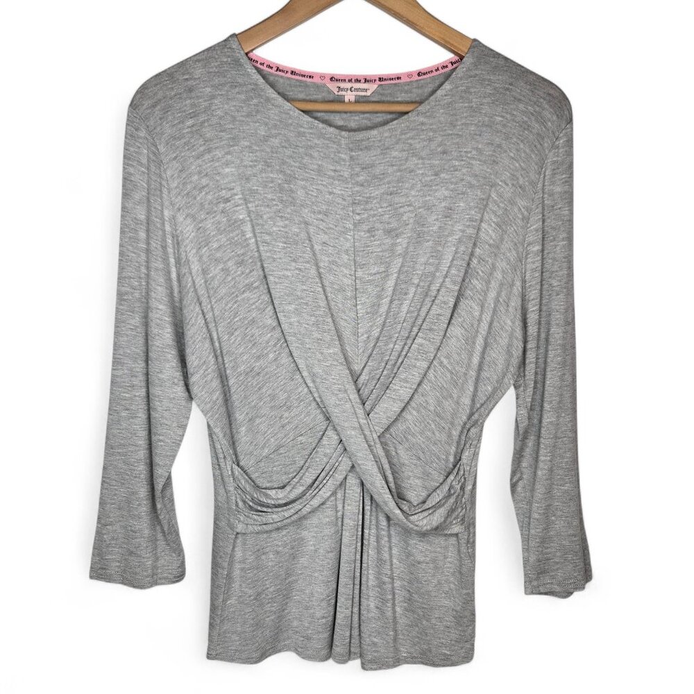 Juicy Couture Crossing Accent Top Women's Heather Grey 3/4 Sleeve Lightweight L